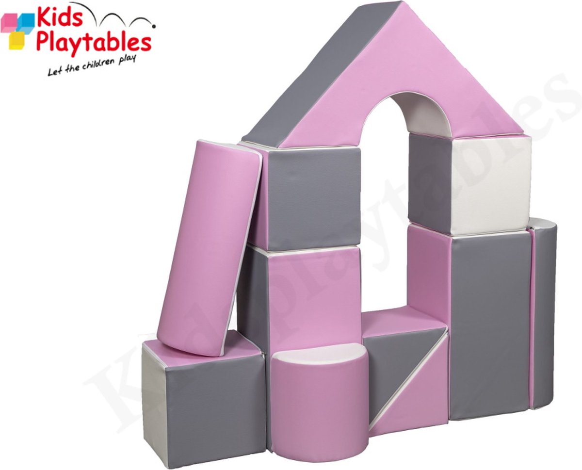 Soft Play Foam Blokken set 11 stuks grijs-wit-roze | speelblokken | baby speelgoed | foamblokken | bouwblokken | Soft play speelgoed | schuimblokken